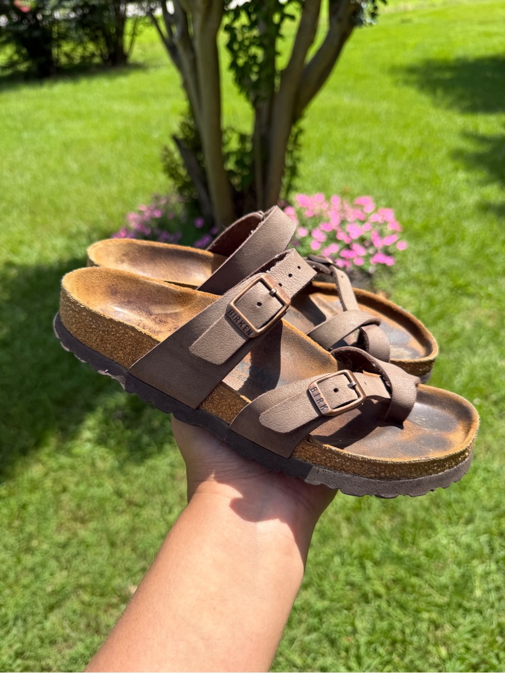 Birkenstock Mayari Brown Two-Strap Adjustable Buckle Sandals Size 5
